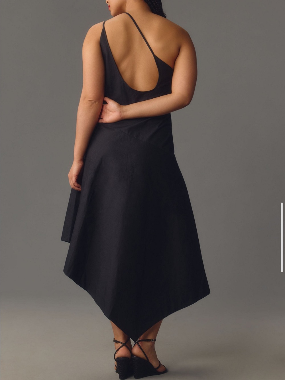 Anthropologie Black One-Shoulder Floral Appliqué Midi Dress - Picture 5 of 8